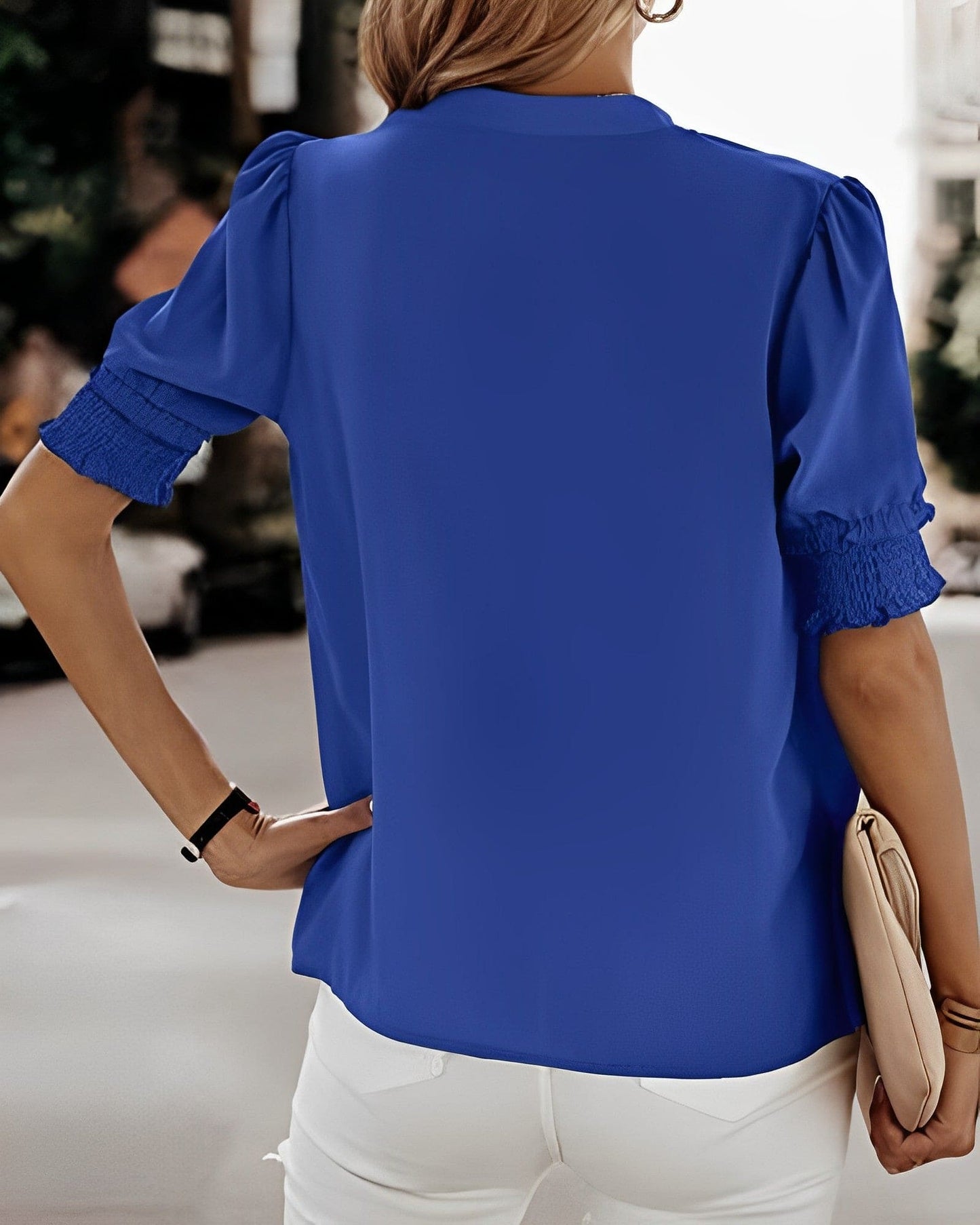 Elegante Damenbluse V-Ausschnitt Kurzärmelig