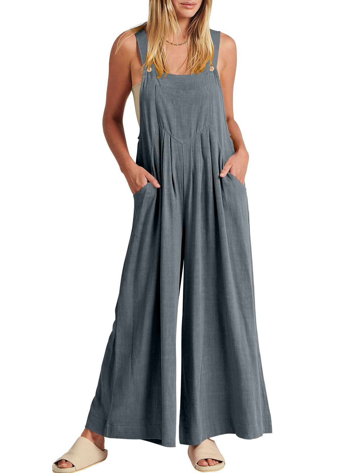 Damen Jumpsuit Weites Bein Mit Taschen