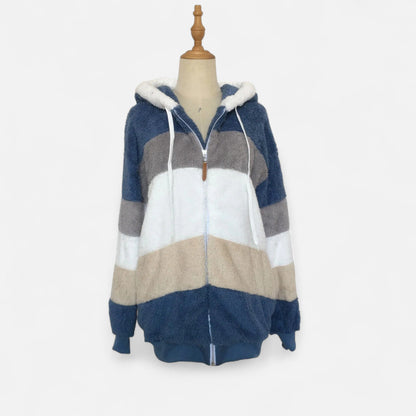Triswina Damen Oversized Jacke mit Kapuze Gestreift