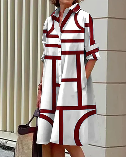 Norvielle Damenkleid Geometrischer Druck Mit Taschen