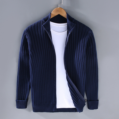 Herren Strickjacke Reißverschluss Gerippt Grün