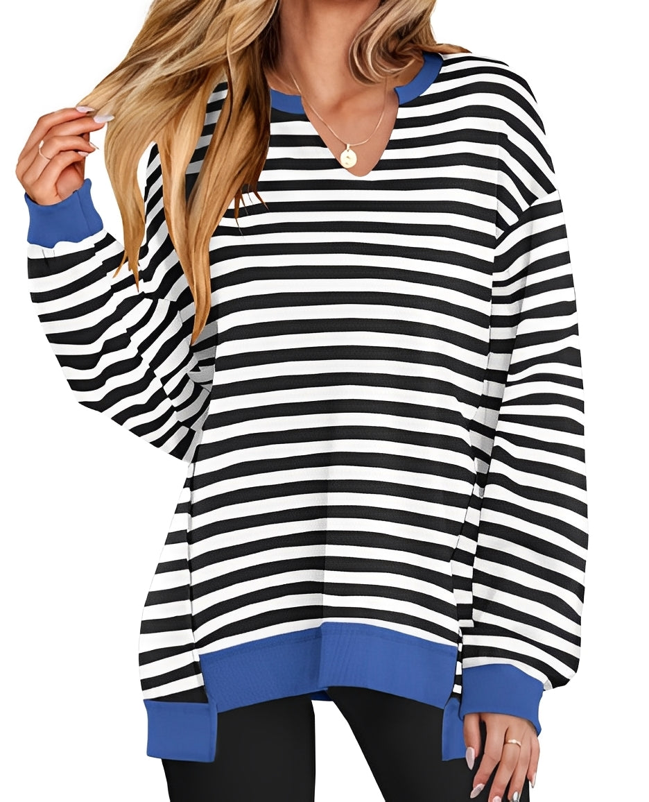 Damen Pullover Gestreift V-Ausschnitt Lässig