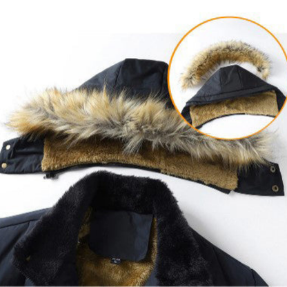 Herren Winterparka Warm Gefüttert Abnehmbare Fellkapuze