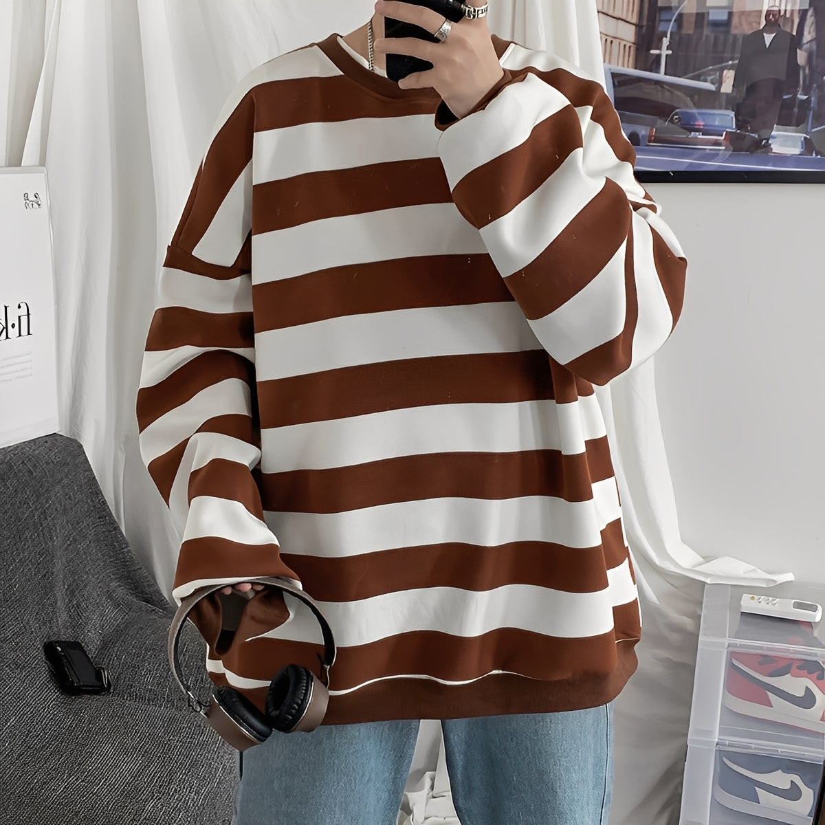 Herren Oversized-Pullover Streifen