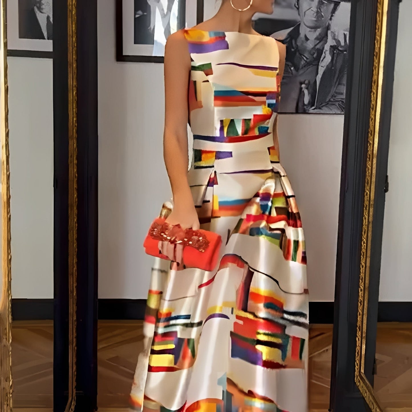 Damen Maxikleid Geometrisches Muster Elegantes Design