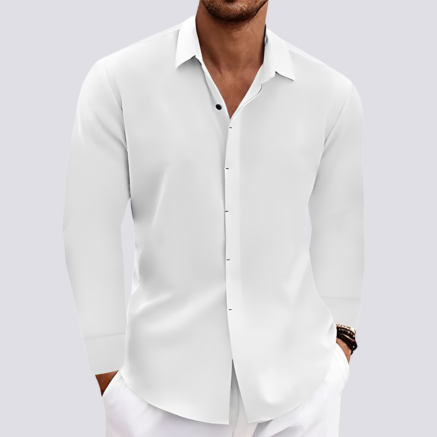 Herren Langarmshirt Lässig Baumwolle Weiß