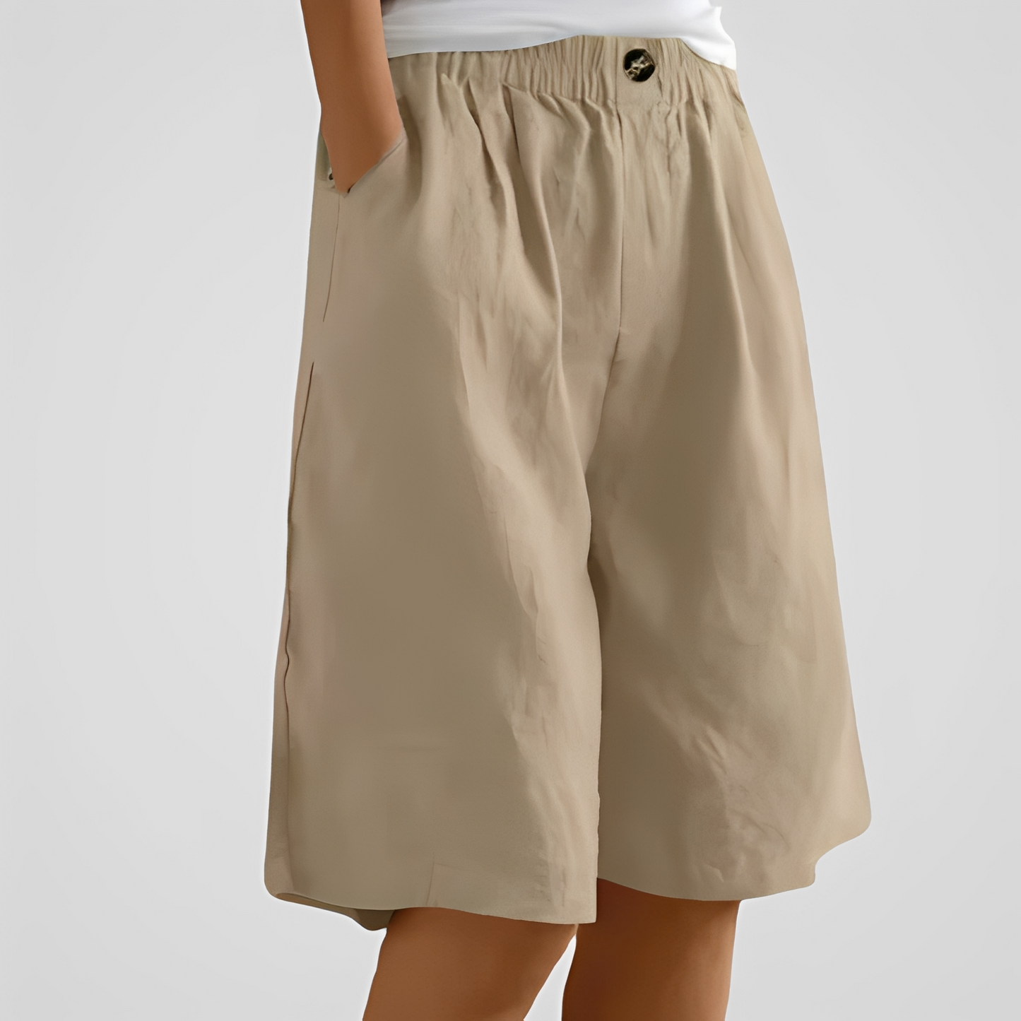 Damen Shorts Locker geschnittene Sommerhose Leicht Beige