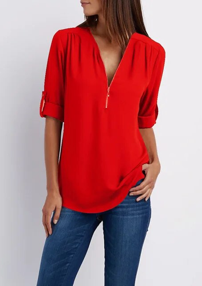 Damen Chiffonbluse Reißverschluss