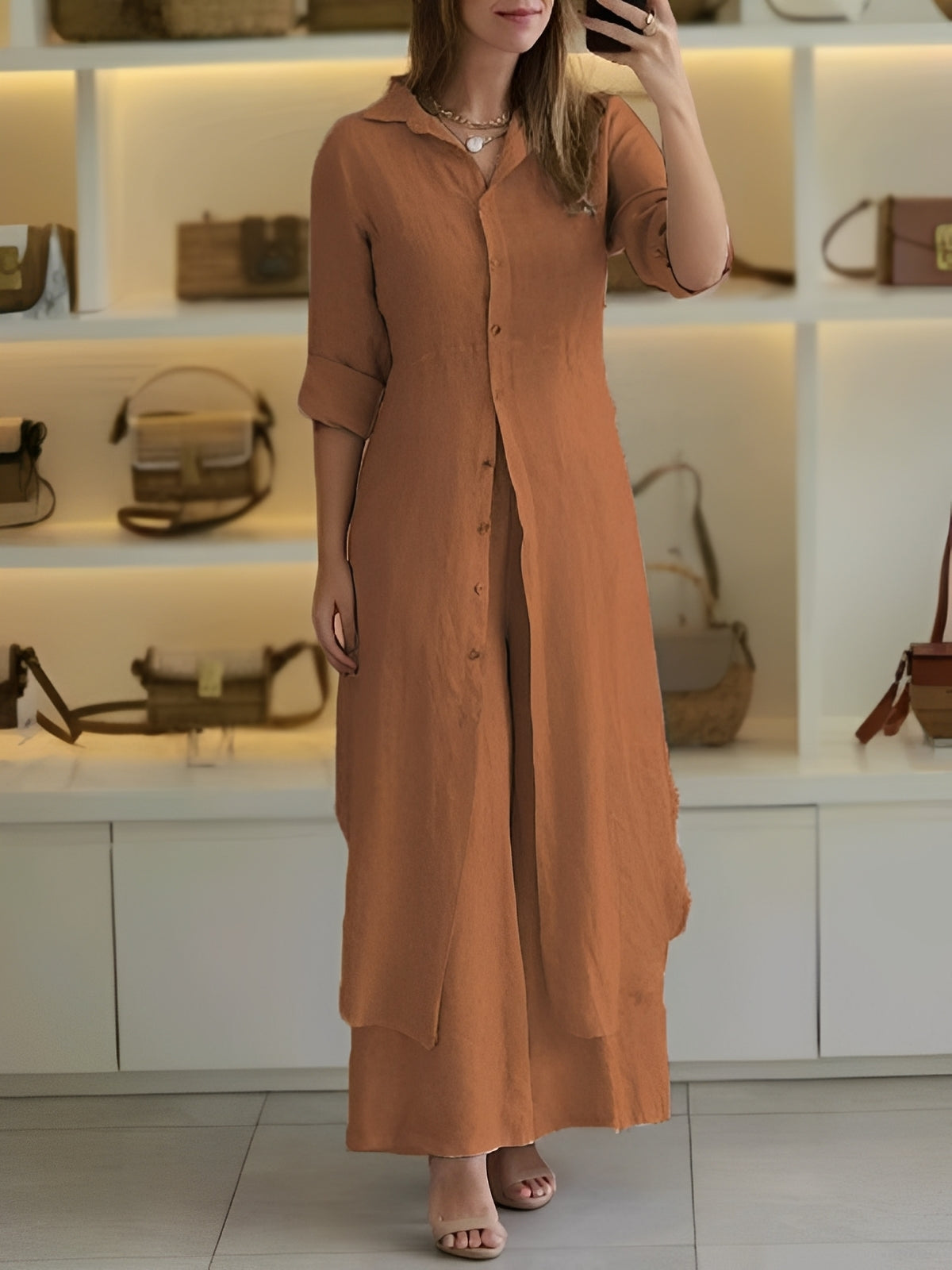 Damen Freizeit Set Langhemd Hose Leicht