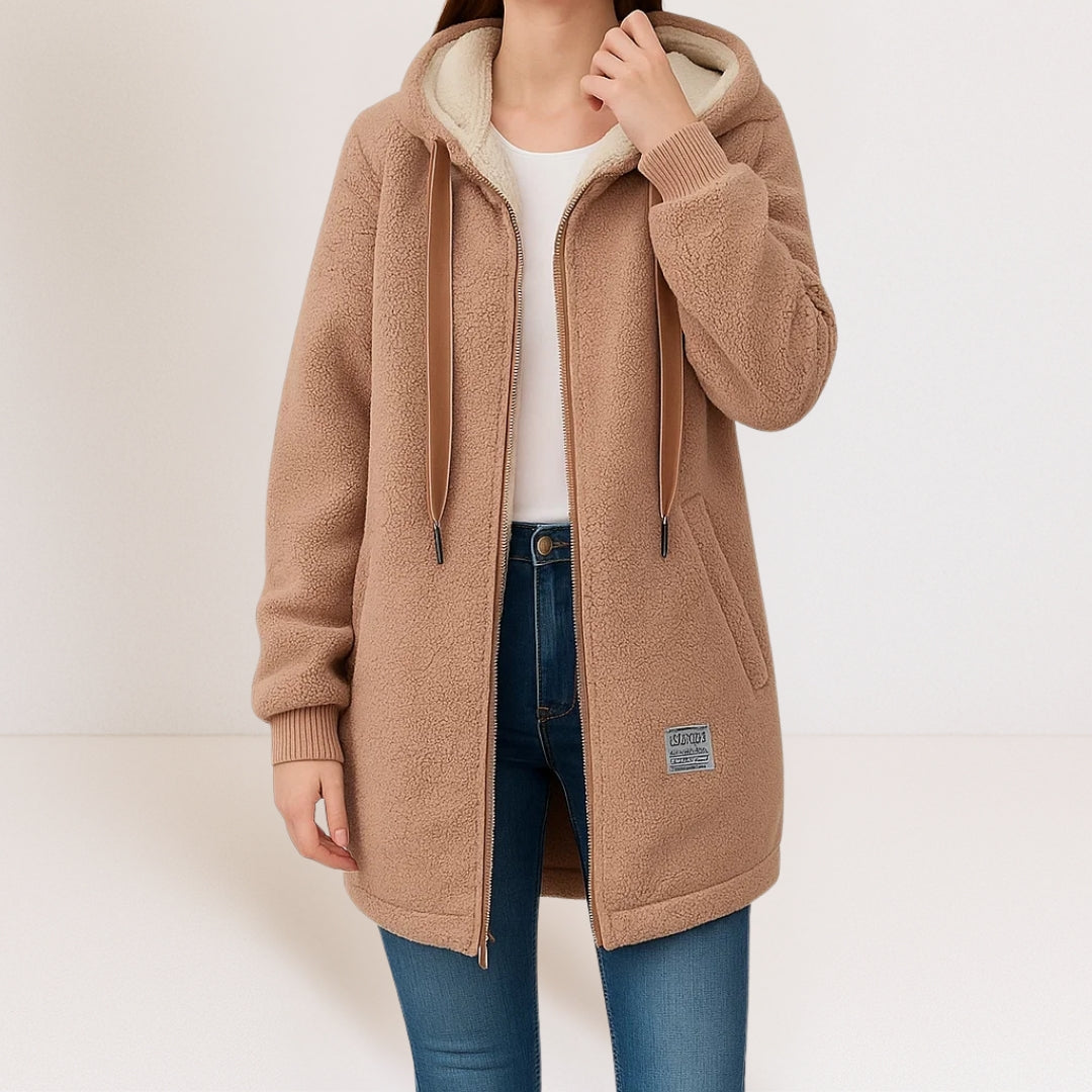 Damen Fleecejacke Mit Kapuze Warm Beige