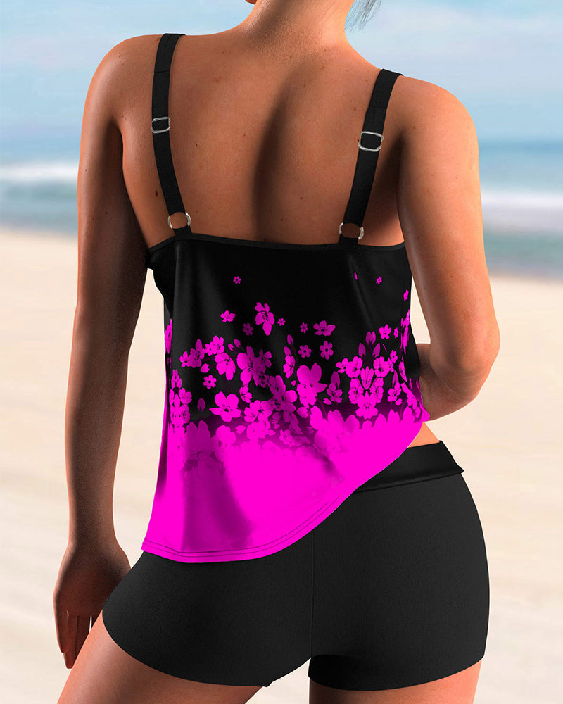 Damen Tankini Set Blumenmuster Badeanzug