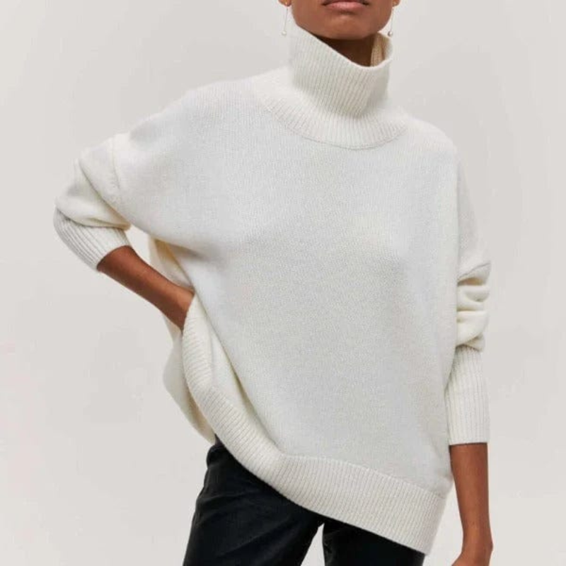 Norvielle Damen Strickpullover Oversized Stehkragen