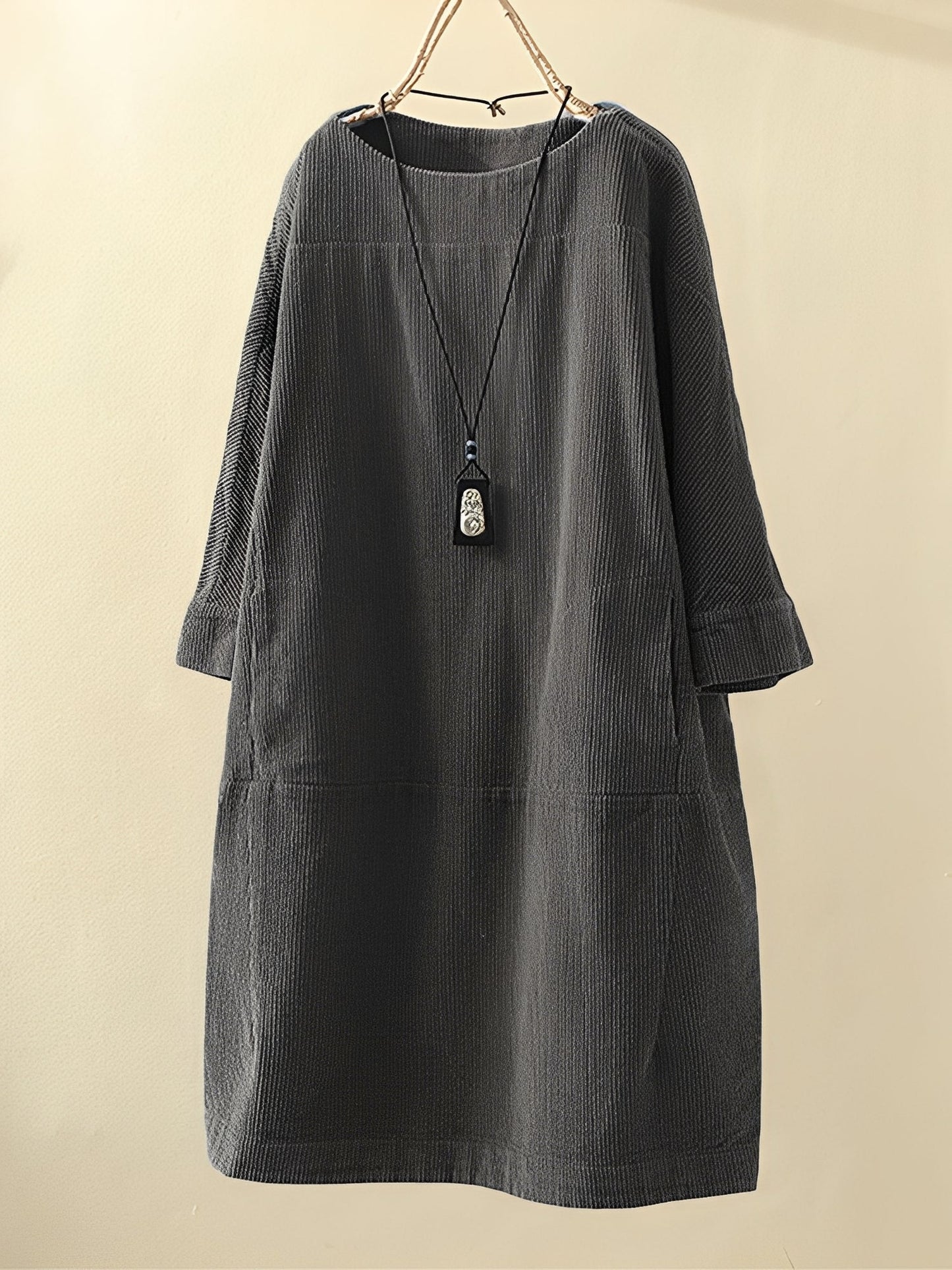 Damen A-Linien-Kleid Cord Lockeres Beige