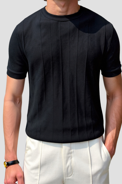 Herren Gestreiftes T-Shirt O-Hals Baumwolle Classic -Weiß