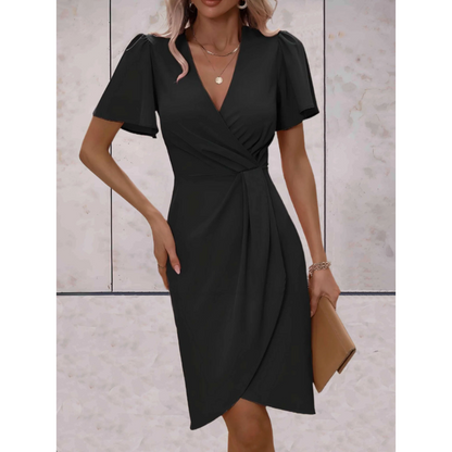 Damen V-Ausschnitt Kleid Puffärmel Sommer