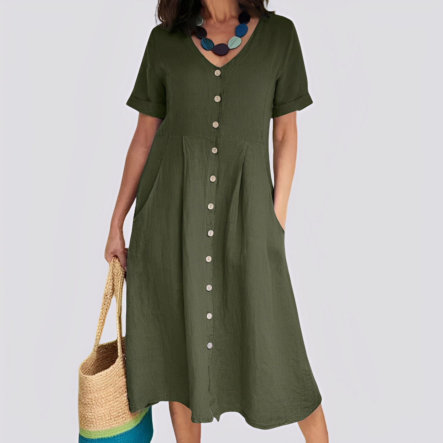 Damen Kleid Hochtaille Locker Geschnitten
