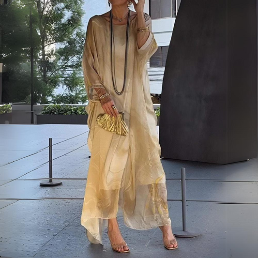 Bauchbedeckendes Damenkleid Seiden-Chiffon Schwarz - Norvielle