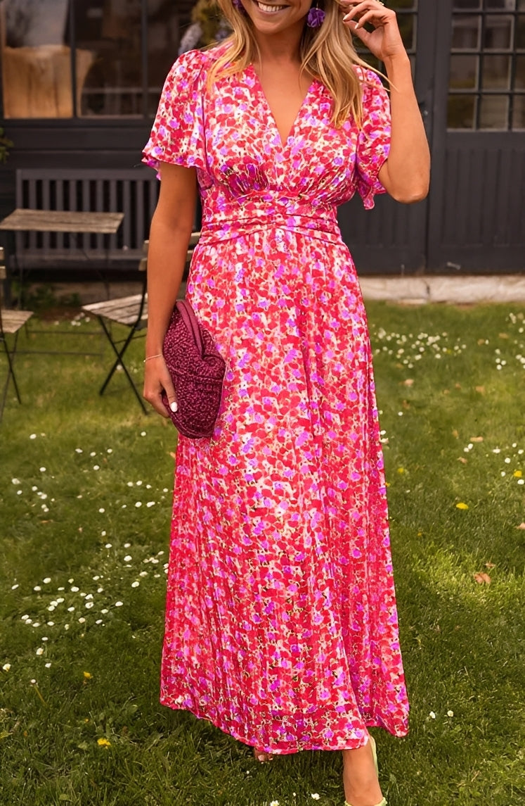 Damen Elegantes Langkleid V-Ausschnitt