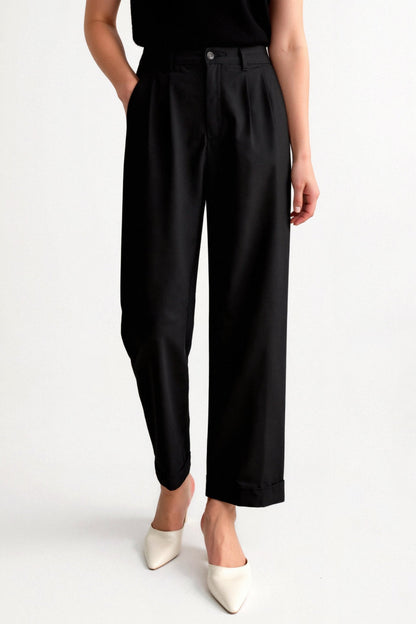Damen Wide-Leg-Hose Hochtaillierter Bund Kleidhose
