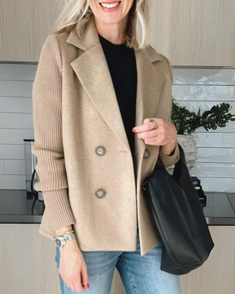Damen Knit-Blazer-Weste Klassisches Revers Elastisch Beige