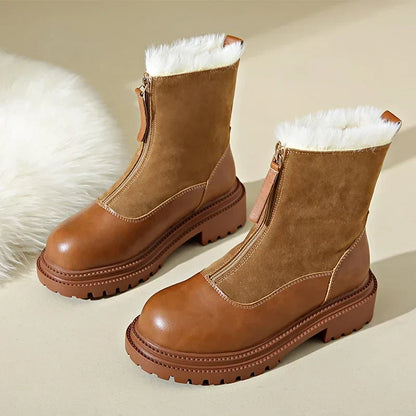 Damen Winterstiefel Schneeschuhe Profilsohle Mit Frontreißverschluss