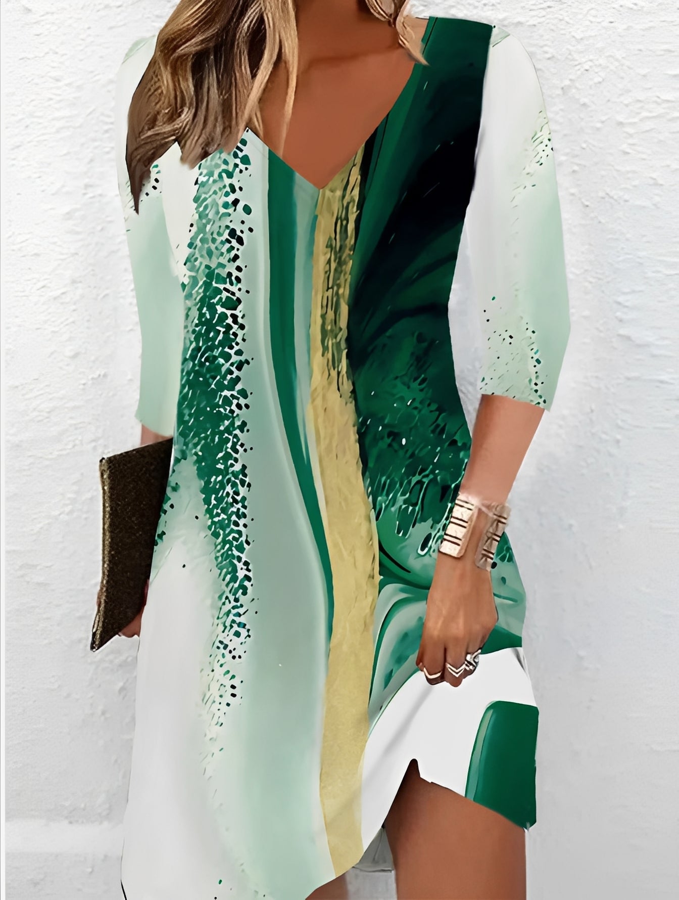 Damen Kleid V-Ausschnitt Blumenprint