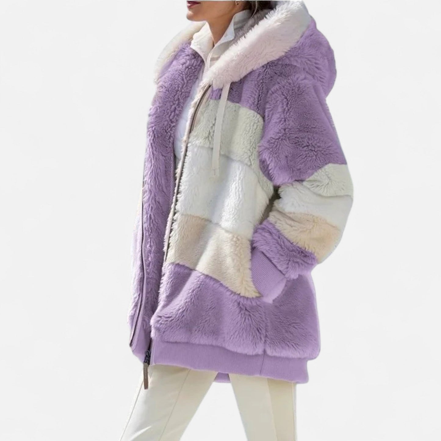 Triswina Damen Oversized Jacke mit Kapuze Gestreift