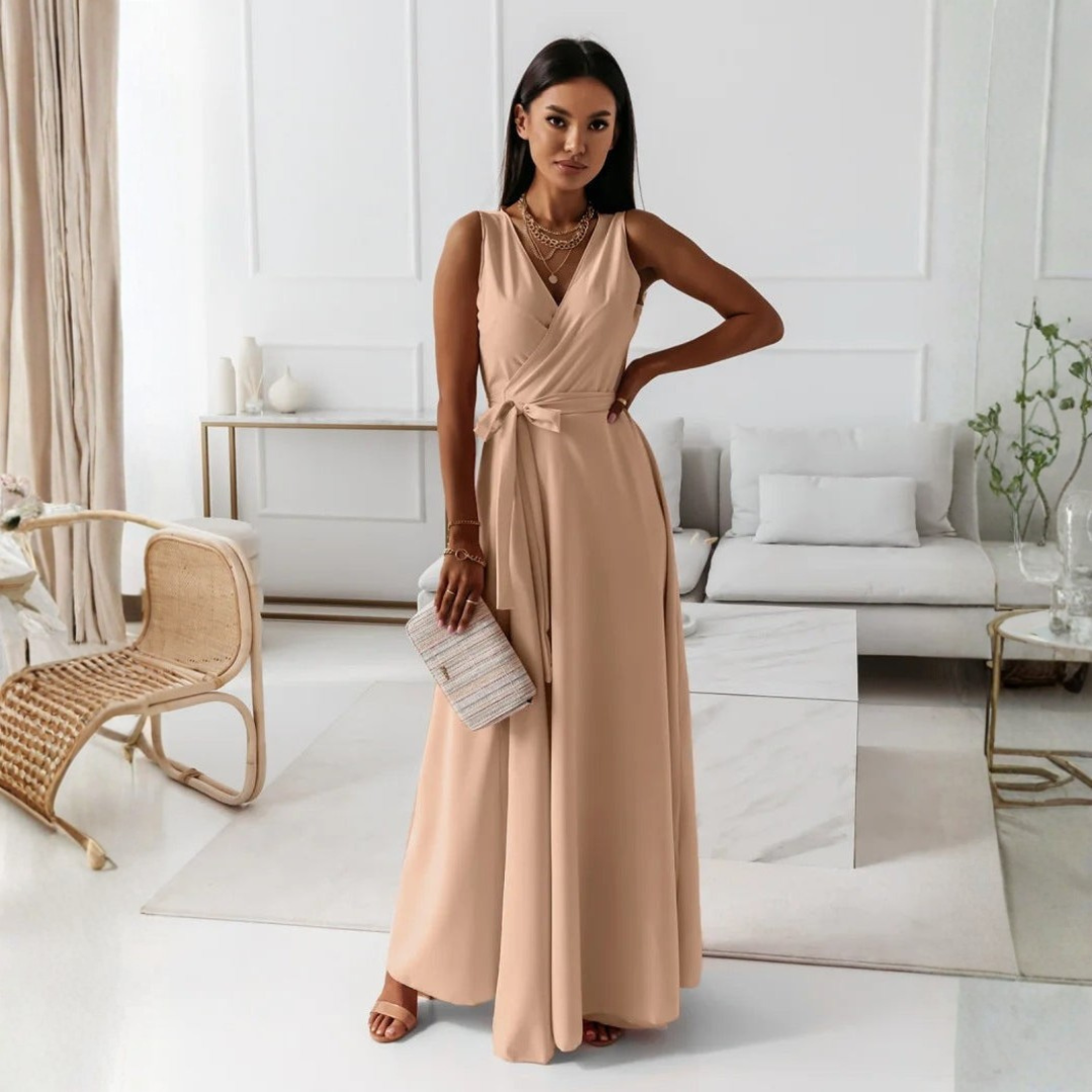Viviane Damen Wickelmaxikleid Elegantes Hochzeitsgastkleid