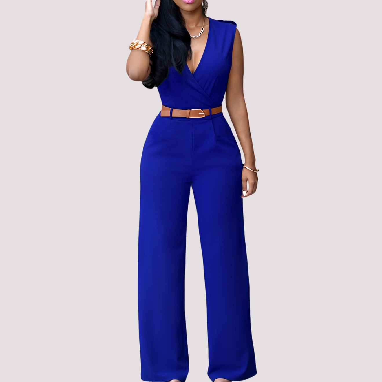 Damen Jumpsuit mit Gürtel Elegantes Design