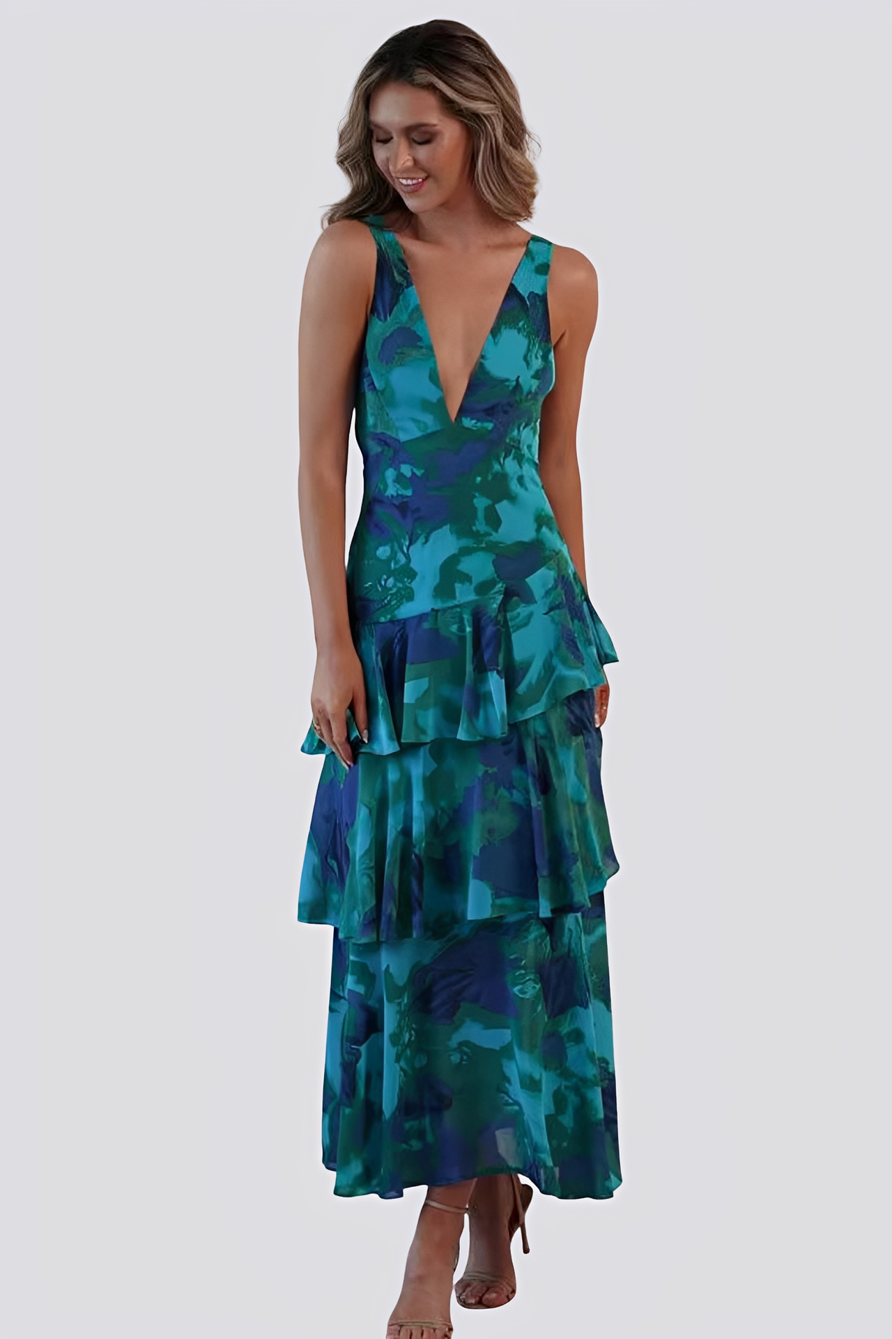 Damen Maxikleid Rückenfrei Blumenmuster