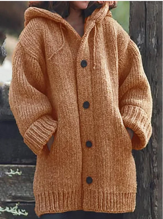 Norvielle Damen Strickjacke Kapuze Knöpfe