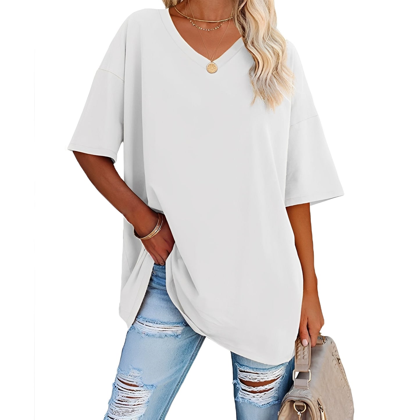 Damen V-Ausschnitt Shirt Lässig Leicht