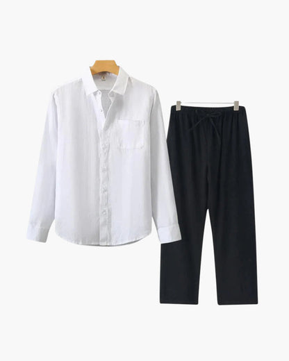 Damen Leinen Sommer-Outfit 3-teiliges Set Beige