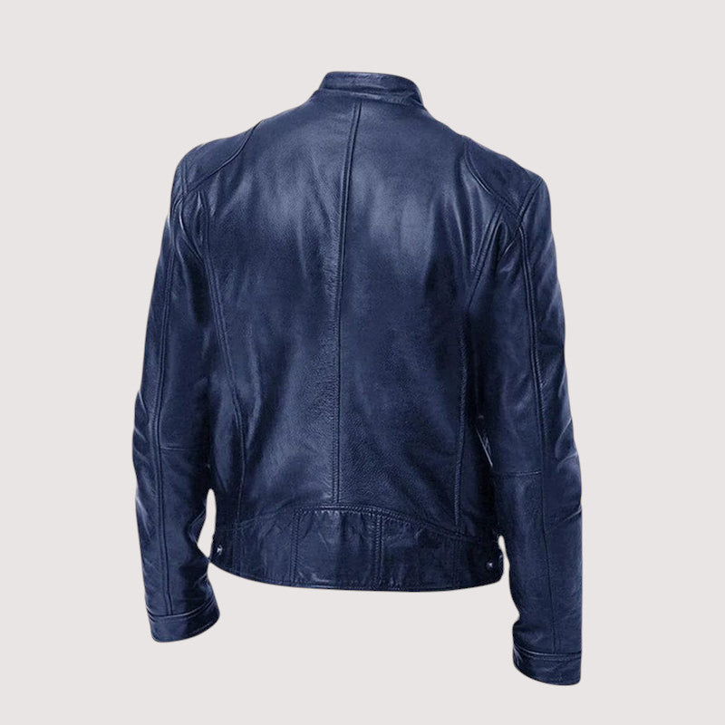 Herren Lederjacke Stehkragen Lederschutzjacke