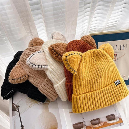 Damen Wintermütze Weich Strickmütze Katzenohr