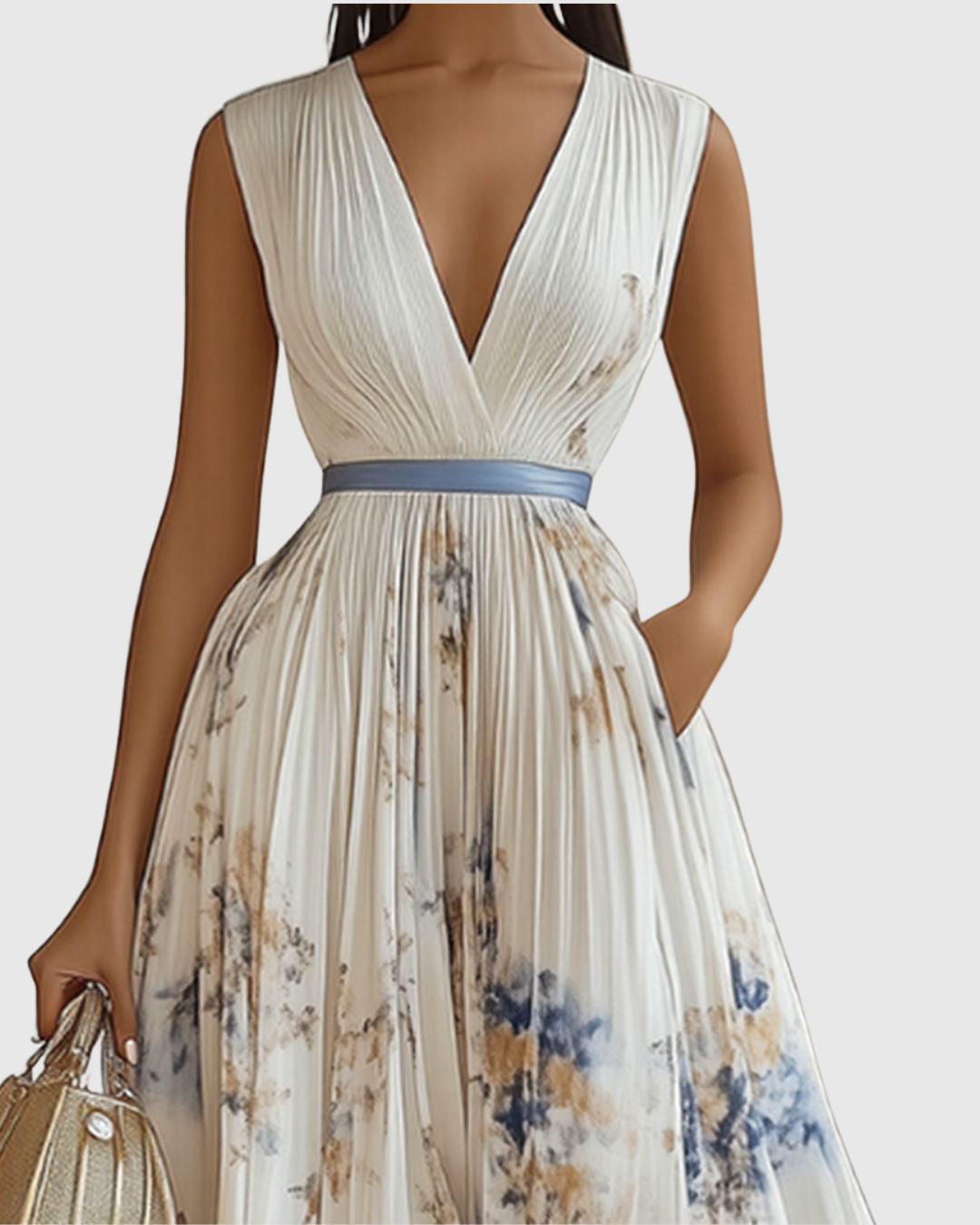 Isabella Damen Ärmelloses Blumenkleid Midi Geplissiert
