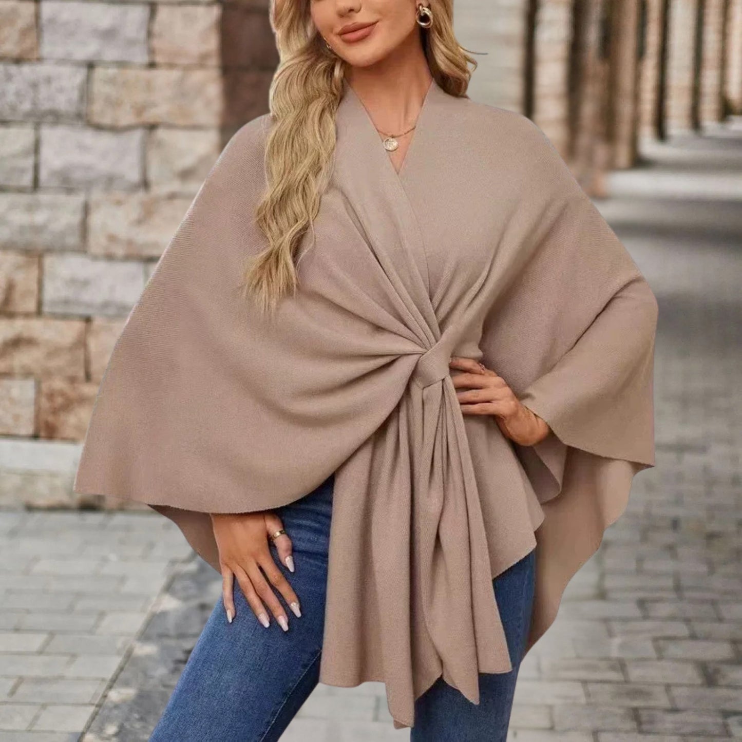 Damen Wickelponcho Leicht Feminin