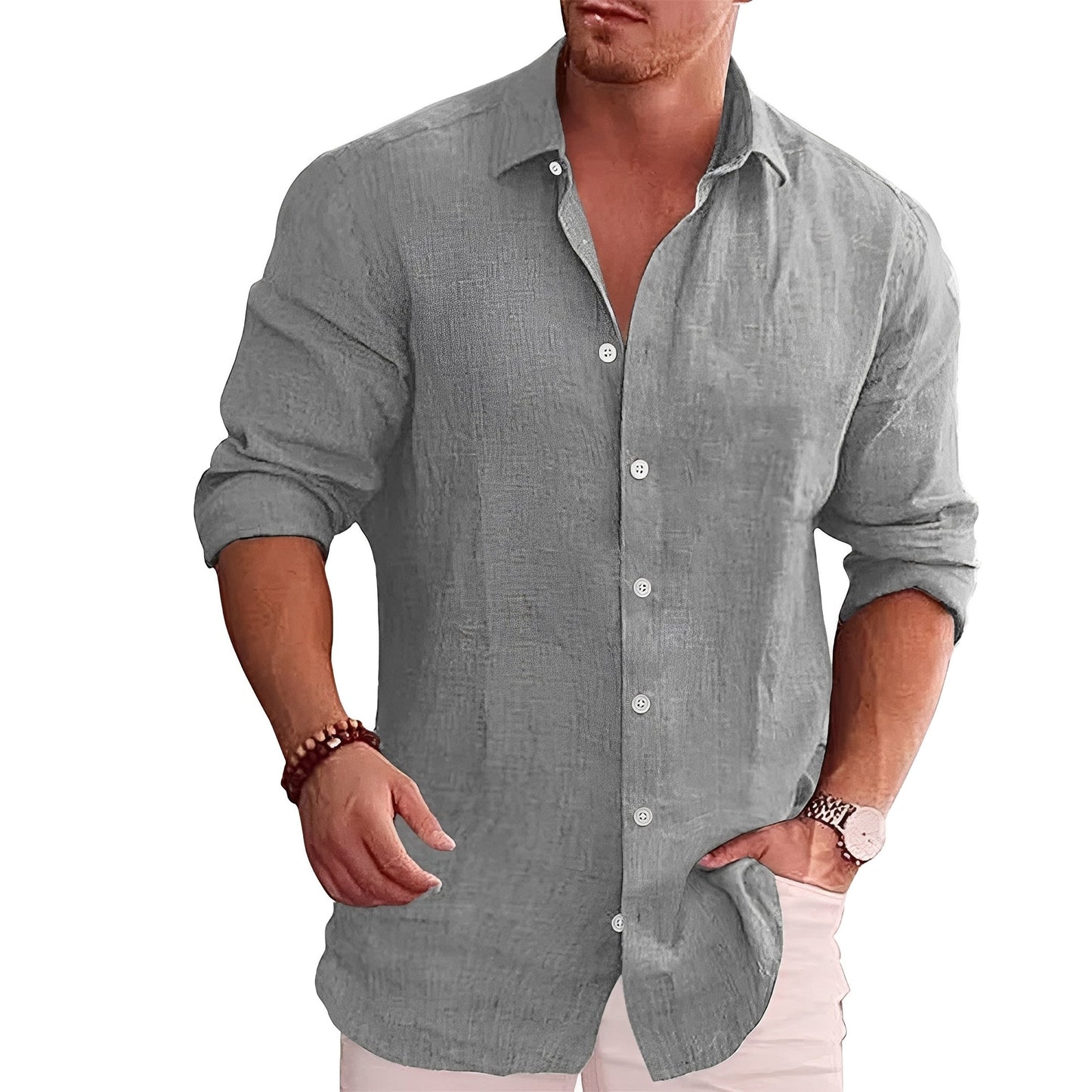 Herren Slim-Fit Hemd Langarm Baumwolle