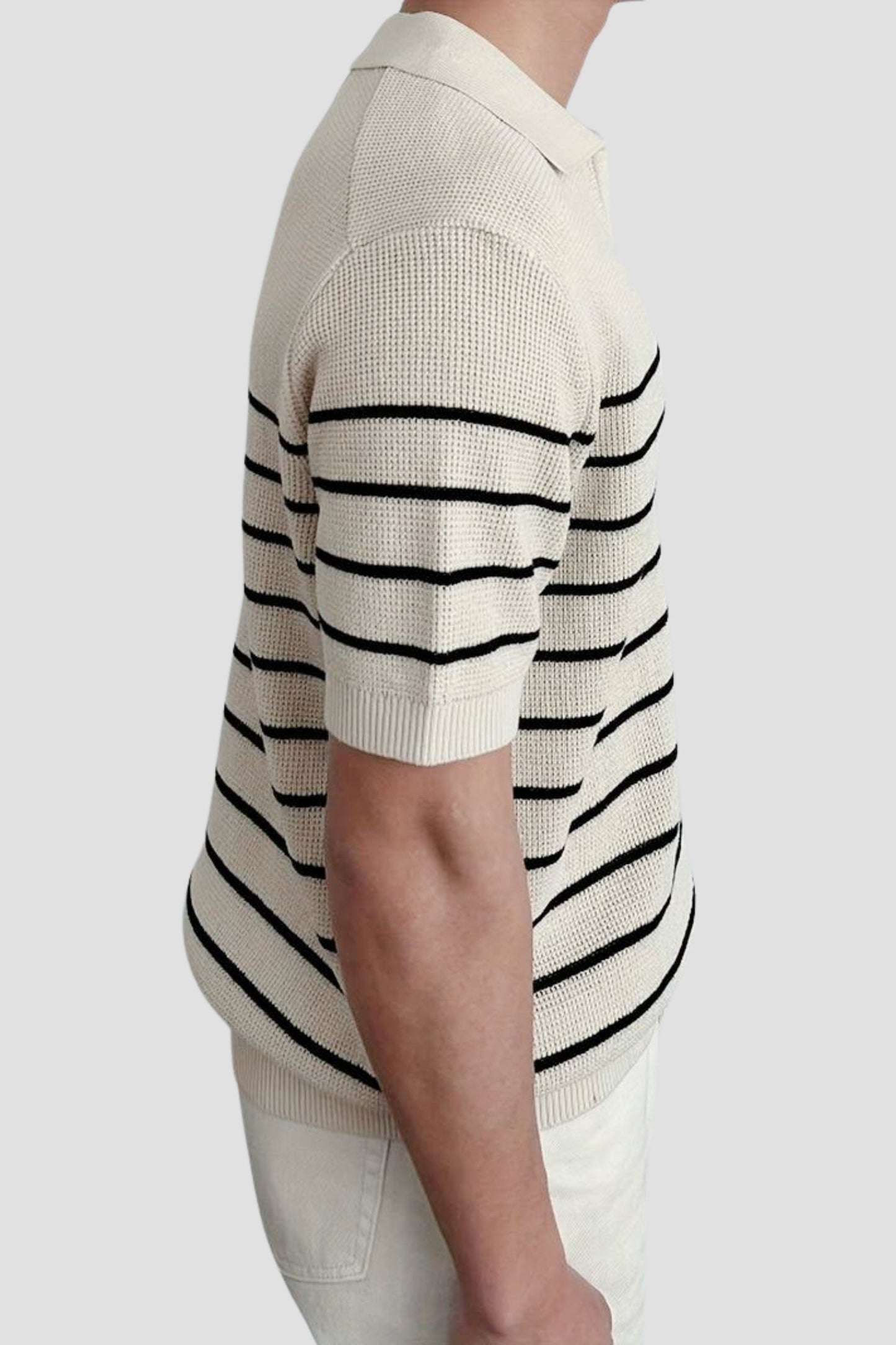 Herren Poloshirt Gestreift Kurzärmelig Weiß/
