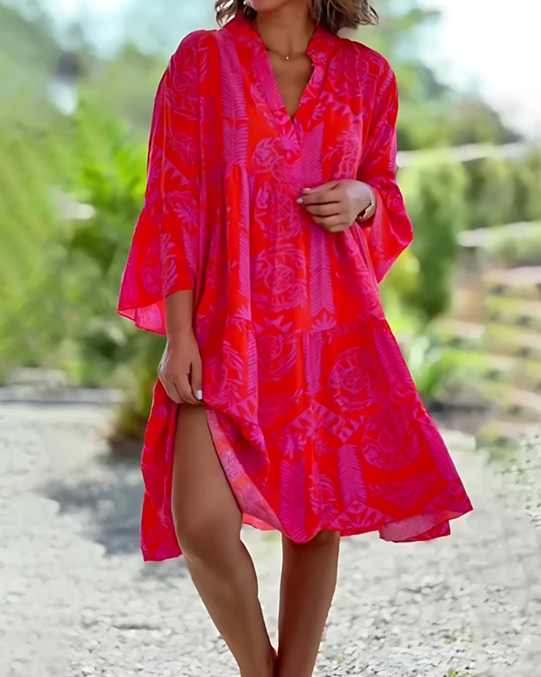Damen Midi Sommerkleid Baumwolle Leicht Pastell - Norvielle