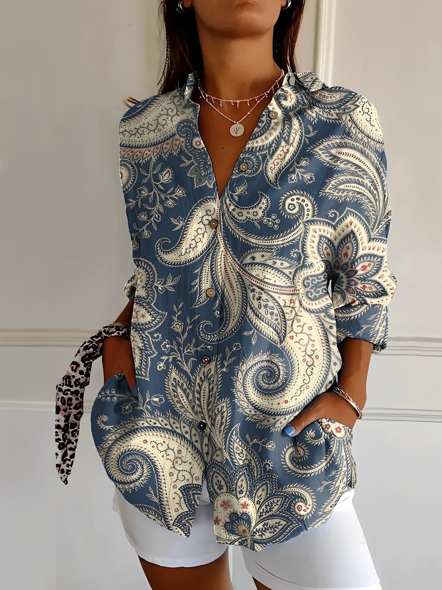 Damen Bluse Blumenmuster Seide