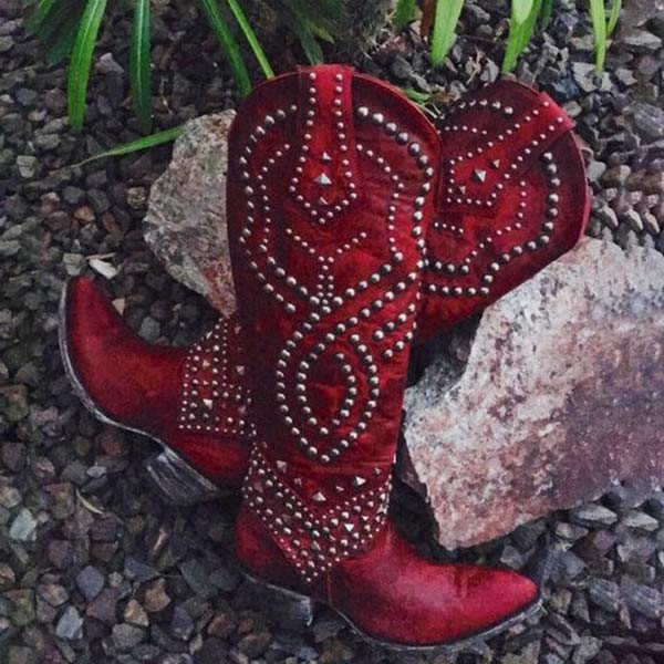 Norvielle Damen Cowboystiefel Absatzleder