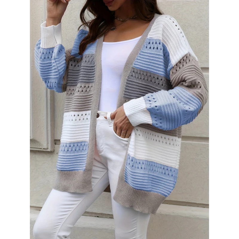 Norvielle Damen Cardigan Gestreift Lockere Passform