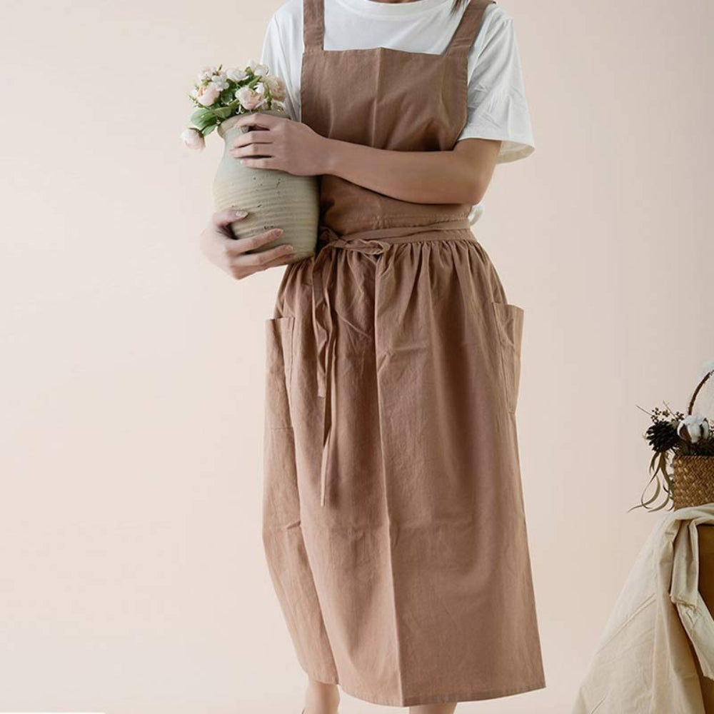 Baumwollschürze Damen Vielseitig Mit Taschen Beige