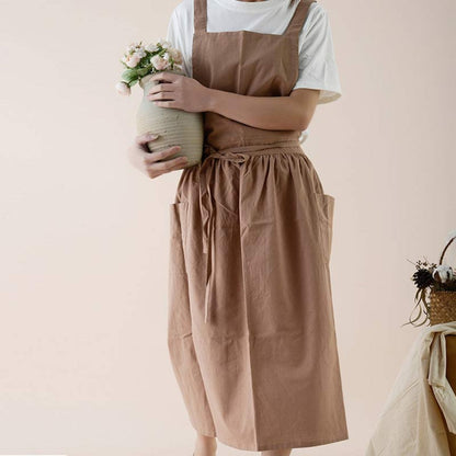 Baumwollschürze Damen Vielseitig Mit Taschen Beige