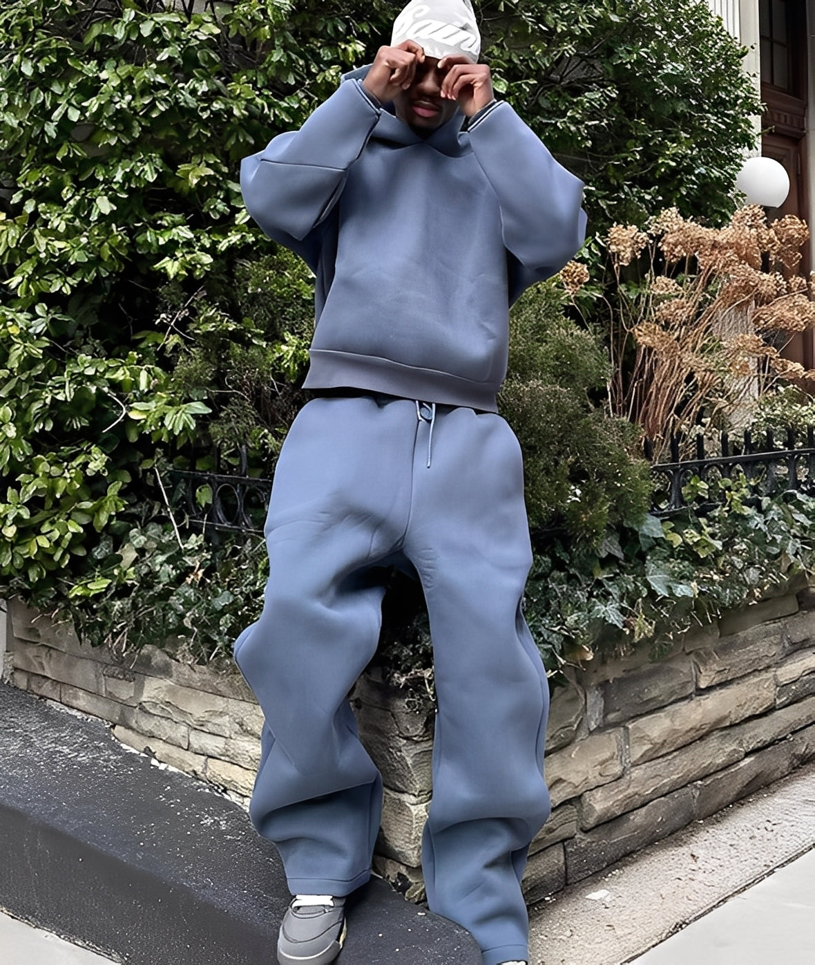 Herren Oversize Hoodie Set Baumwolle Bequem Grau