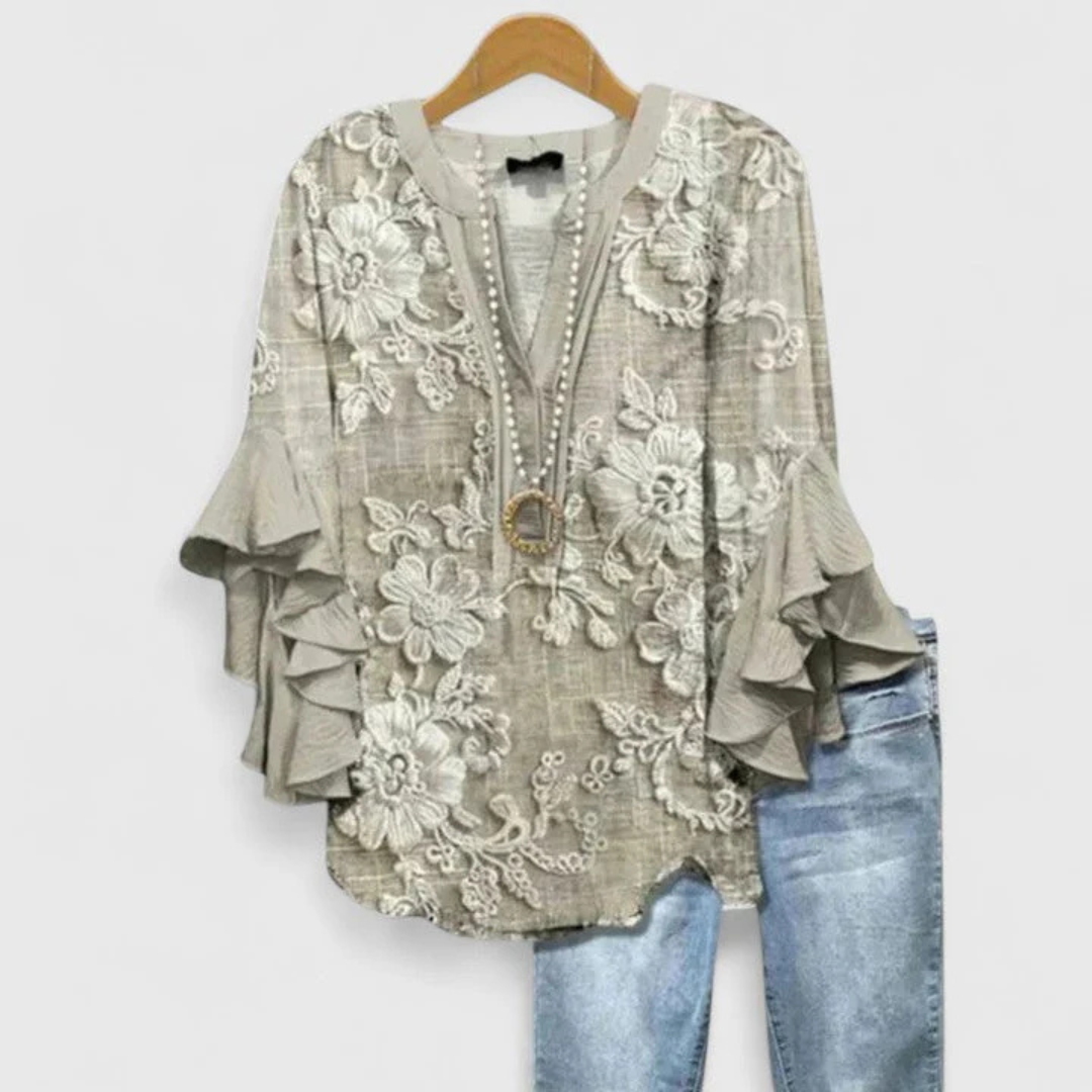 Damen Blumen Rüschenärmel Casual Leicht