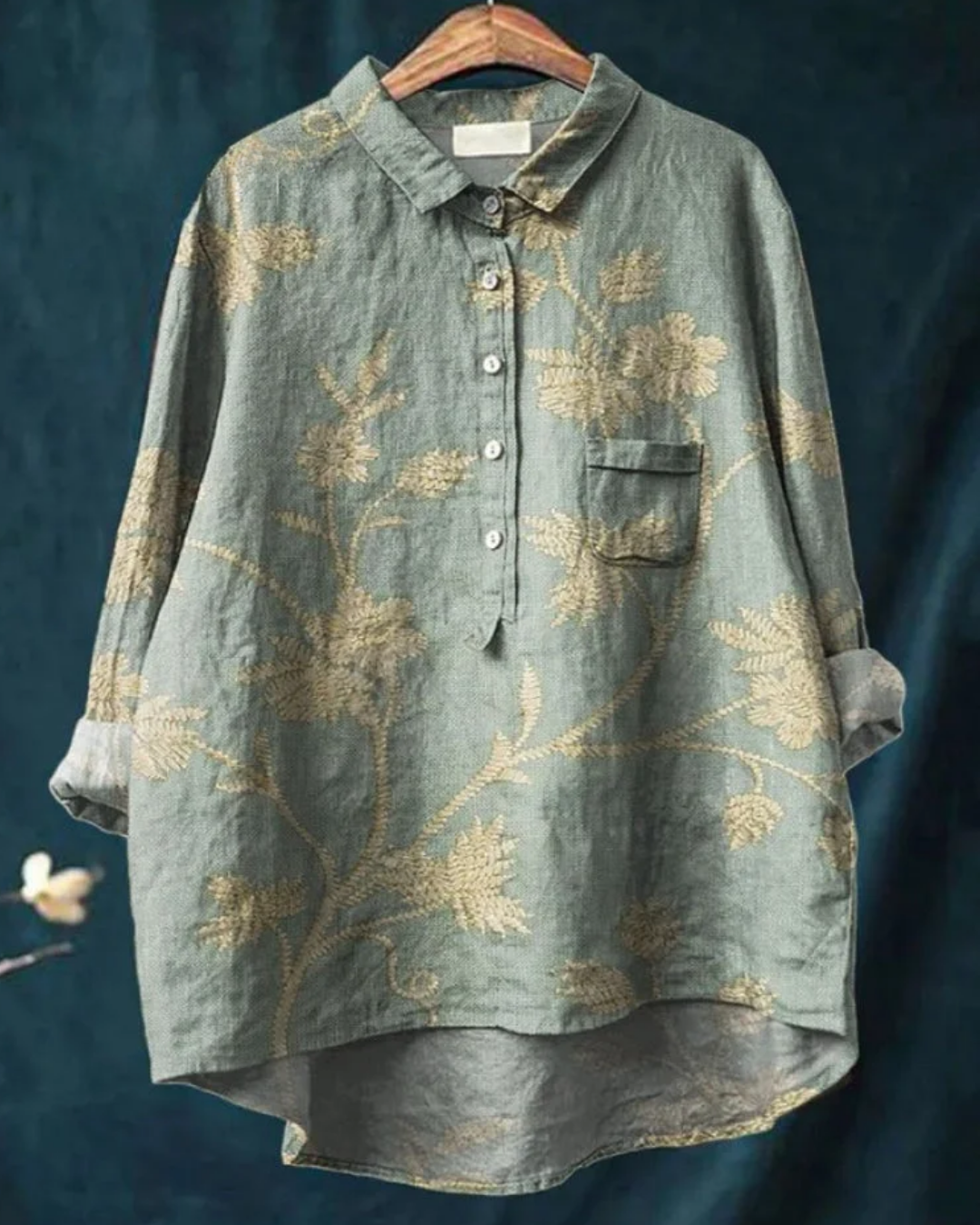 Damen Bluse Floral-Muster Knöpfe