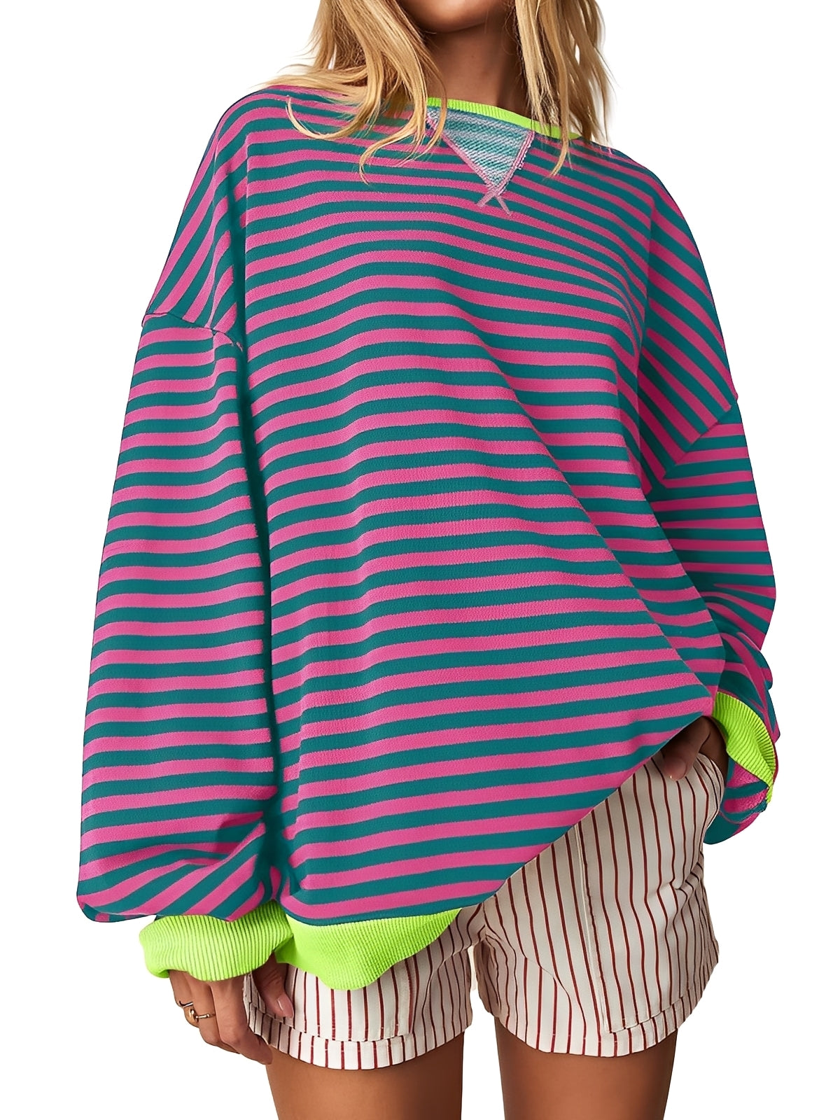 Damen Pullover Gestreift Elegantes Design