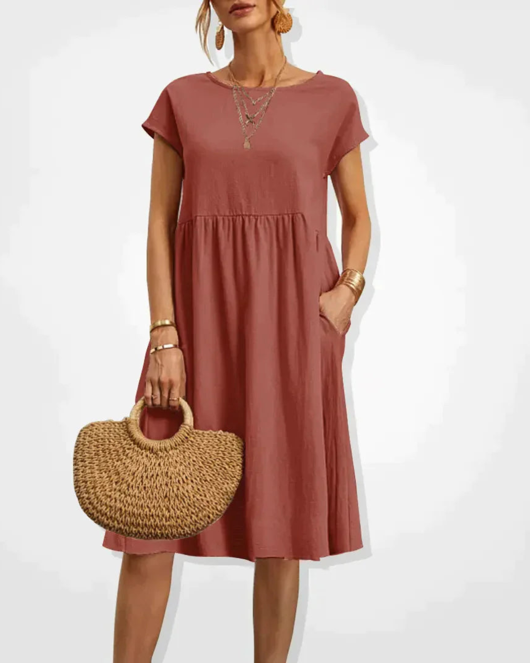 Damen Midi Kleid Italienischer Stil Sommer Baumwolle